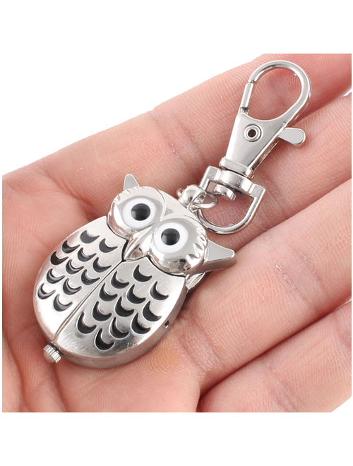 Pocket Watch Key Ring Owl Watch Clock Silver Tone