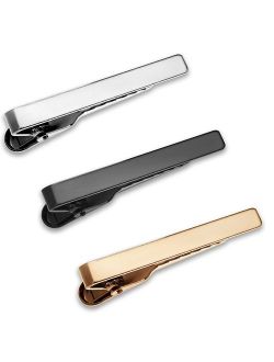 3 Pc Set Mens 1.5 Inch Tie Bar Clip Pinch Clasp Skinny Ties Silver, Black & Gold