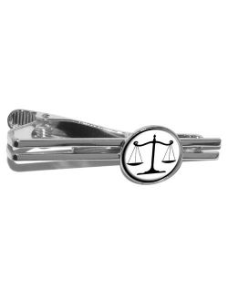 Balanced Scales of Justice Symbol Legal Lawyer White and Black Round Tie Clip
