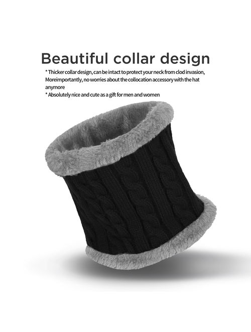 IPOW Winter Beanie Hat Scarf Set Warm Knit Hat Thick Knit Skull Cap for Men Women (BLACK)