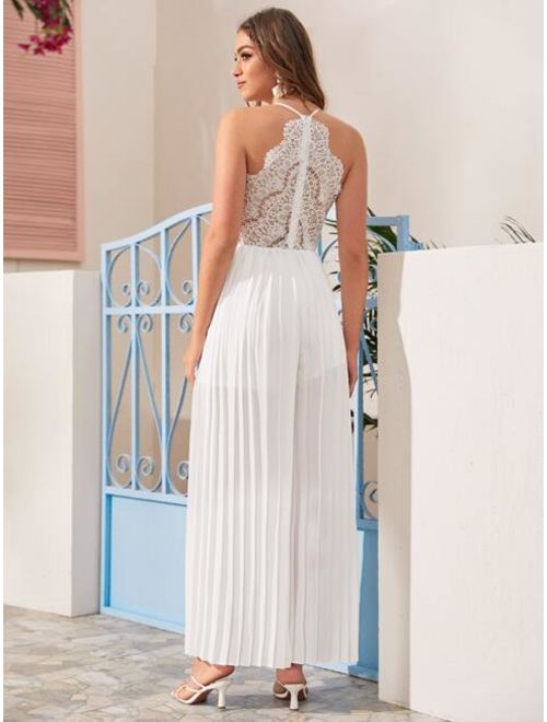 Shein Lace Bodice Pleated Palazzo Jumpsuit