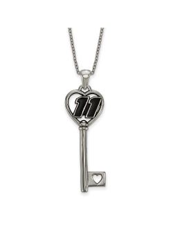 Solid STAINLESS 11 HEART 1.5 KEY ON 18 ROLO CHAIN - 44mm x 15mm
