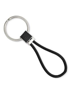 Stainless Steel Polished Black IP-plated and Black Leather Key Chain