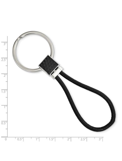 Stainless Steel Polished Black IP-plated and Black Leather Key Chain