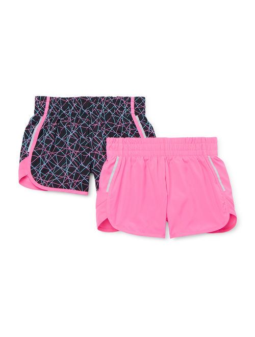 Athletic Works Girls 4-18 & Plus Printed & Solid Active Running Shorts, 2-Pack