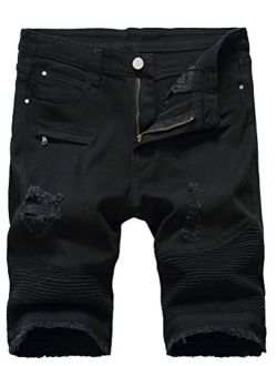 Lavnis Men's Casual Denim Shorts Classic Fit Ripped Distressed Summer Jeans Shorts Black 28