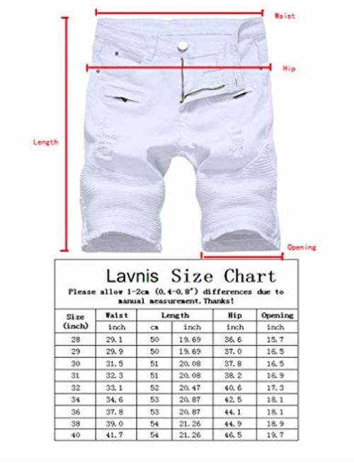 Lavnis Men's Casual Denim Shorts Classic Fit Ripped Distressed Summer Jeans Shorts Black 28