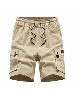 K&S Mens Shorts Casual Cotton Workout Elastic Waist Short Drawstring Pants Cargo Shorts