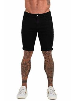 Men's Fashion Ripped Short Jeans Casual Denim Shorts with Hole (Waist 32, Black No Ripped)