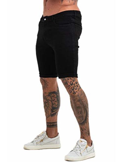 GINGTTO Men's Fashion Ripped Short Jeans Casual Denim Shorts with Hole (Waist 32, Black No Ripped)