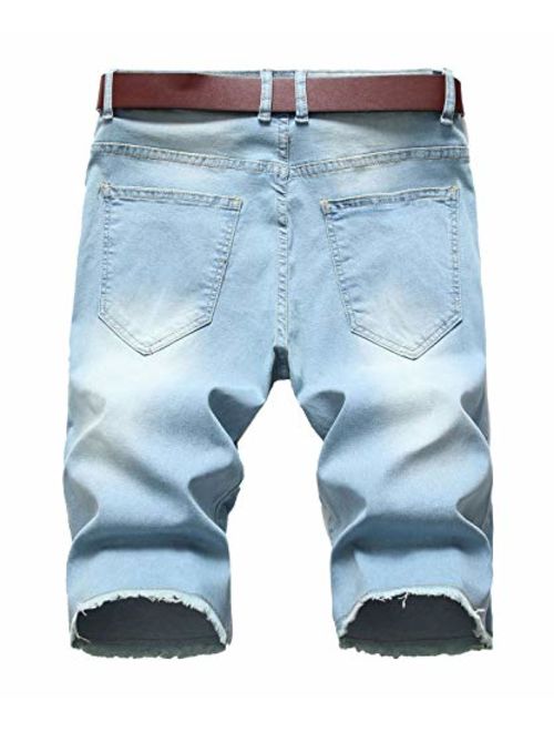 Enrica Men's Ripped Distressed Slim Fit Holes Denim Shorts, Z-light Blue, 32