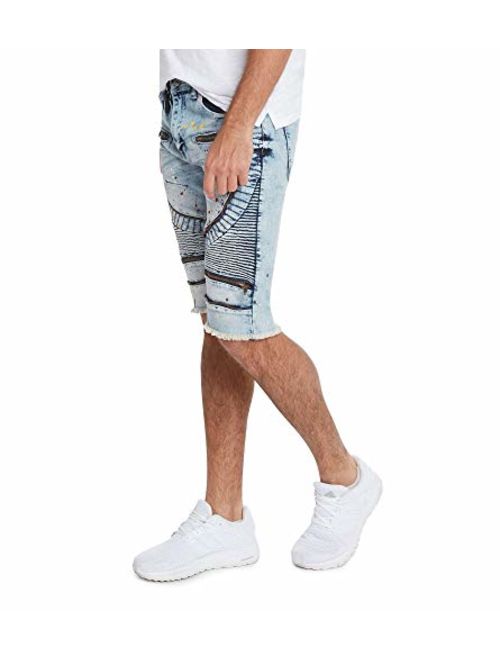 BLEECKER & MERCER Moto Ripped and Repaired Denim Jeans Shorts