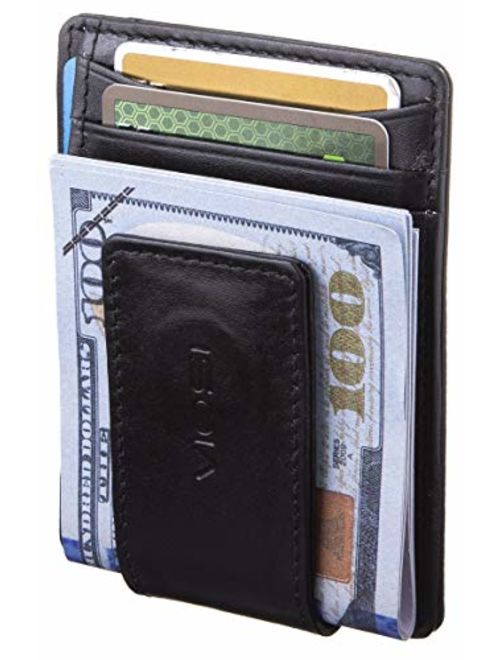 VIOSI Money Clip Slim Leather Wallet For Men Front Pocket RFID Blocking Card Holder With Rare Earth Magnets