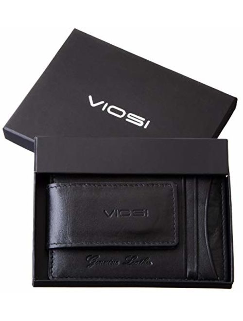 VIOSI Money Clip Slim Leather Wallet For Men Front Pocket RFID Blocking Card Holder With Rare Earth Magnets