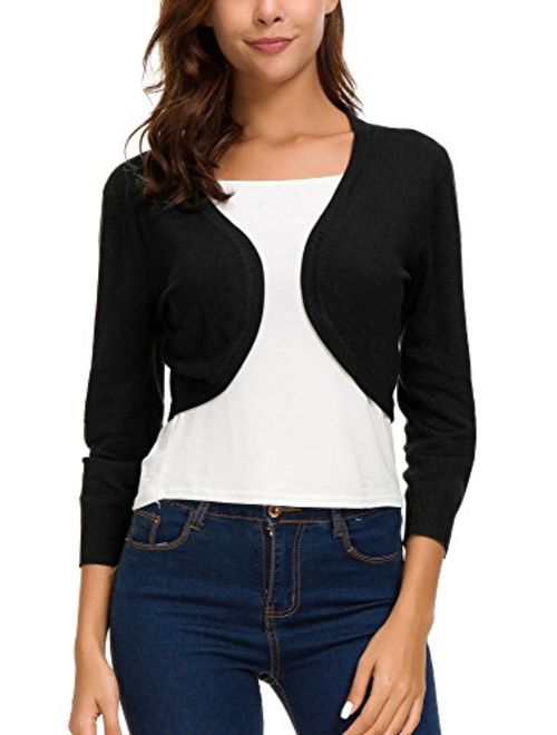 Women's Trendy Bolero Shrug Open Front Cropped Cardigan 3/4 Sleeves Short Coat/Sweater