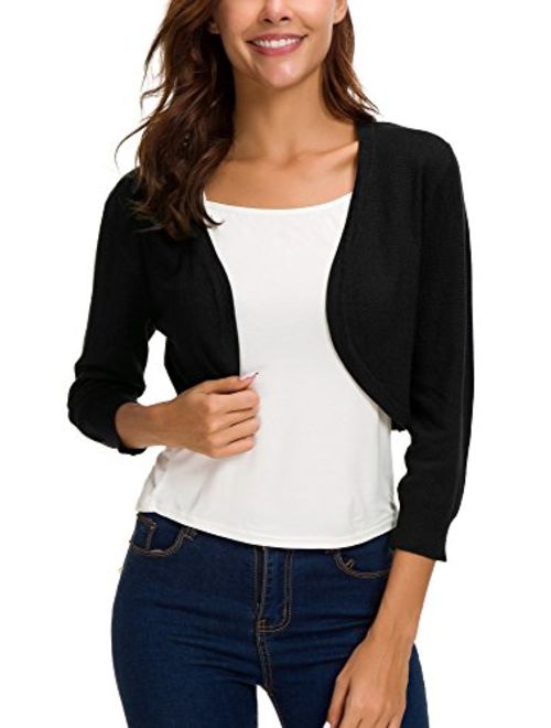 Women's Trendy Bolero Shrug Open Front Cropped Cardigan 3/4 Sleeves Short Coat/Sweater
