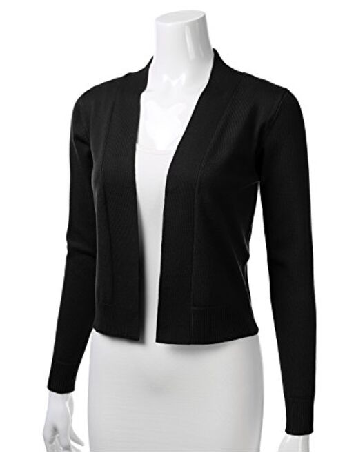 S-XL Womens Cropped Open Front Bolero Shrug Long Sleeve Knit Cardigan
