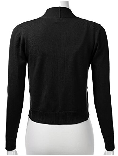 Women's Cropped Open Front Bolero Shrug Long Sleeve Knit Cardigan (S-XL)
