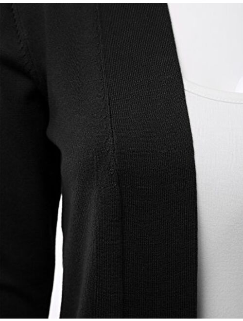 Women's Cropped Open Front Bolero Shrug Long Sleeve Knit Cardigan (S-XL)