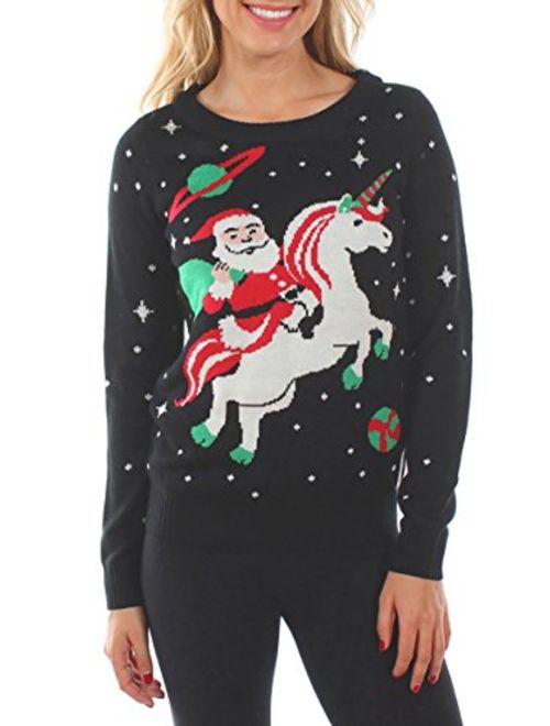 Tipsy Elves Women's Santa Unicorn Christmas Sweater - Ugly Christmas Sweater for Women