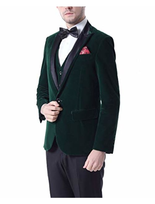 Men's One Button Royal Blue Suit Velvet Jacket Black Vest Pants Wedding Suits Groom Tuxedos