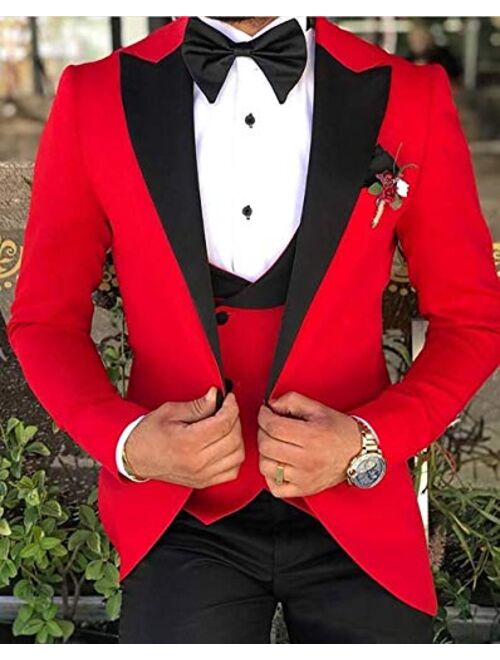 Aesido Formal Mens Suit Regular Fit 3 Piece Solid Prom Tuxedos Business Suits Set for Wedding Grooms Blazer+Vest+Pants