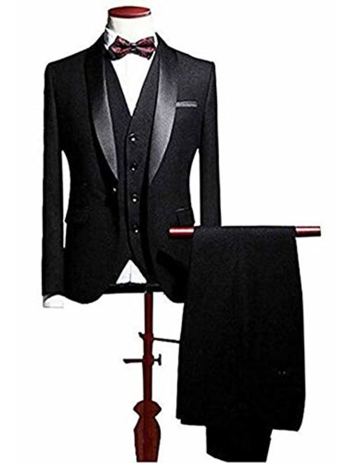 Botong Men's Blue Shawl Lapel Suits 3 Pieces Wedding Suits Groom Tuxedos