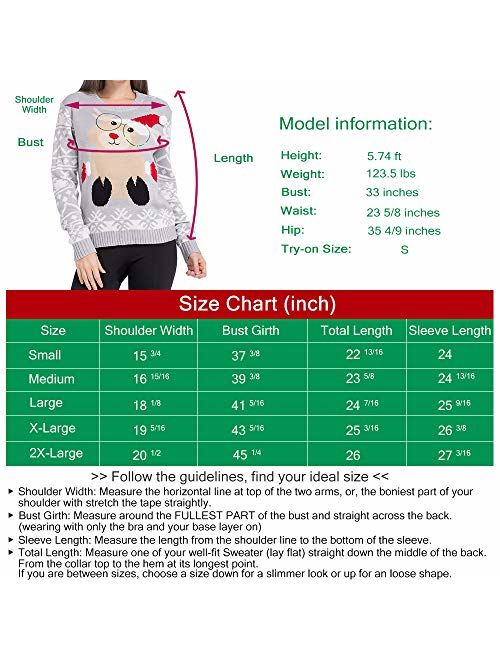 ZEALOTPOWER Womens Christmas Sweater Ugly Pullover Cute Snowman Snowflake Round Neck