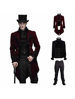 Devil Fashion Men Victorian Gothic Vintage 3-Piece Suit Tailcoat Shirts Pants Set