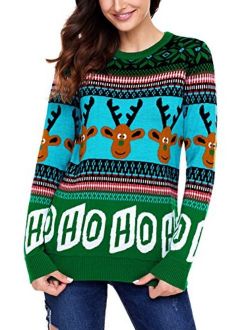 Womens Cute Reindeer Snowman Christmas Knit Sweater Pullovers (S-XXL)