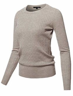 Women's Solid Long Sleeve Round Neck Cable Knit Sweater