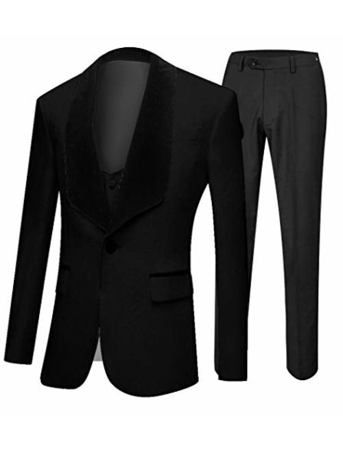 Botong Men's Shawl Lapel Wedding Suits 3 Pieces Groom Tuxedos Jacket Vest Pants Prom Suits