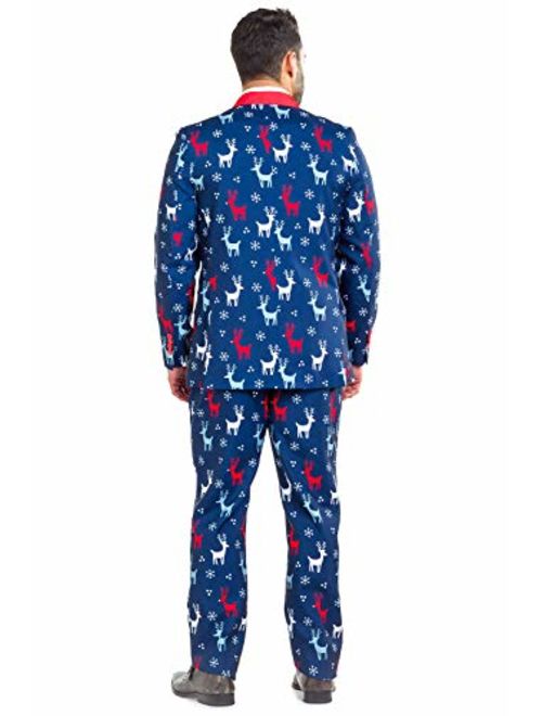 Tipsy Elves Men's Christmas Suit Reindeer Gains Blazer+Tie and Pants (Sold Separately)