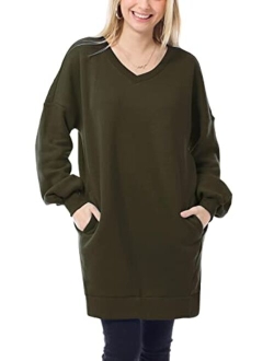 MixMatchy Women's Casual Oversized Crew/V Neck Sweatshirts Loose Fit Pullover Tunic