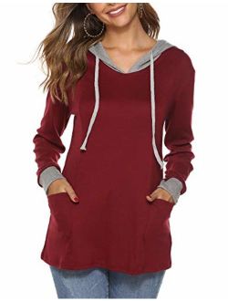 Sweetnight Women's Long Sleeve Color Block Pullover Hoodies Pocket Sweatshirt Tunic Tops