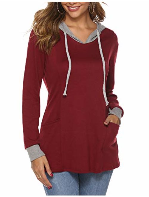 Sweetnight Women's Long Sleeve Color Block Pullover Hoodies Pocket Sweatshirt Tunic Tops