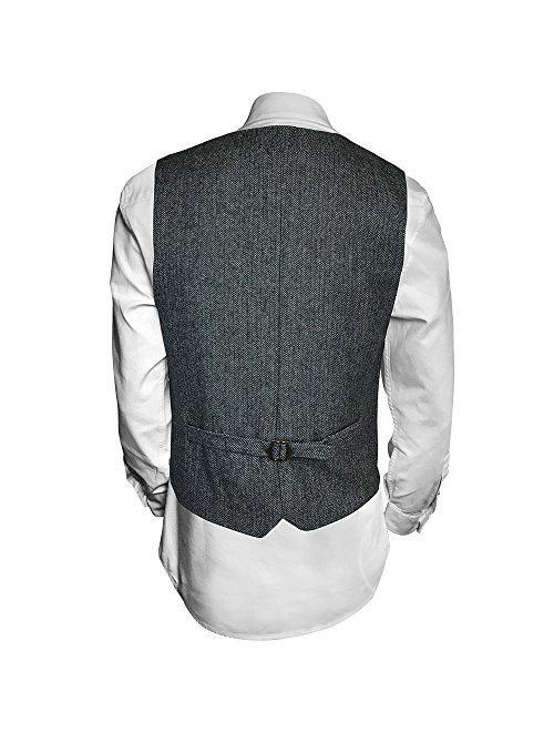 Irish Setter Men's Irish Vest Full Back Grey Herringbone Wool Blend Tweed Vest