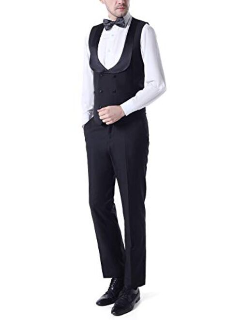 Botong Men's 3 Pc Red Notch Lapel Wedding Suits Slim Fit Groom Tuxedos