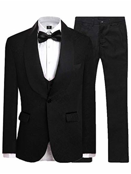 LILIS Men's Fashion One Button Jacquard Weave Mens Slim Fit Tuxedos Suits 3 Piece Sets