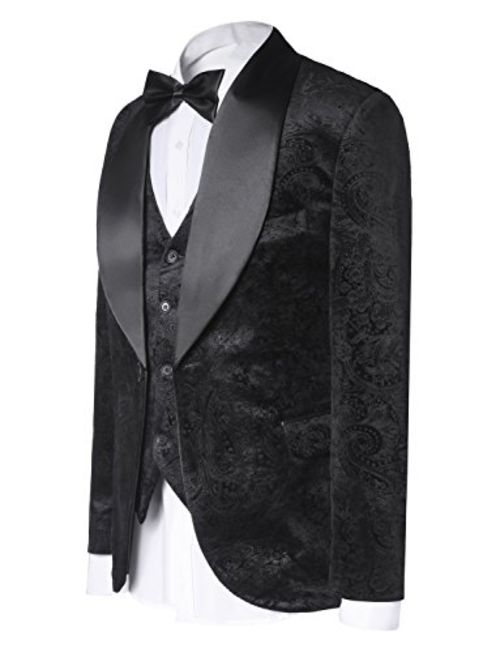 LILIS Mens Fashion One Button Jacquard Weave Mens Slim Fit Tuxedos Suits 3 Piece Sets 