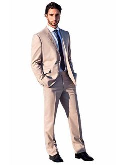 Zeratova Men's Modern Fit 2 Piece Italian Suit Two Button Wool Blazer & Trousers Smart Party Formal Suits
