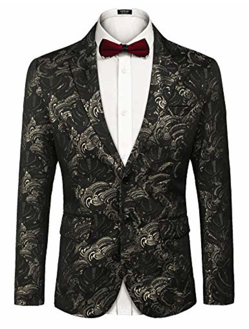 Buy COOFANDY Mens Floral Tuxedo Jacket Slim Fit Luxury Blazer Wedding ...