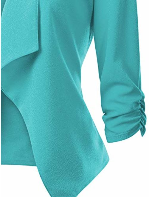 MixMatchy Women's Classic 3/4 Gathered Sleeve Open Front Solid Blazer Jacket [Made in USA](S-3XL)