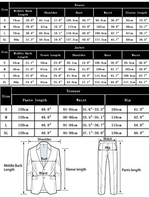 iClosam Men's Slim Fit 3 Piece Suit Two Button Blazer Tux Vest & Trousers