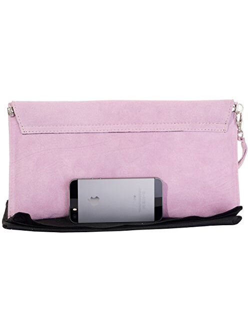 Primo Sacchi Italian Suede Leather Envelope Clutch Wrist Shoulder Crossbody Bag