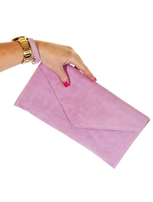 Primo Sacchi Italian Suede Leather Envelope Clutch Wrist Shoulder Crossbody Bag