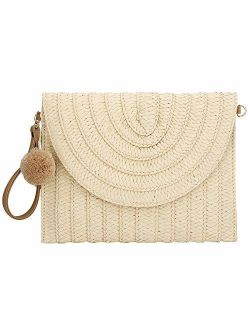 Straw Clutch,Straw Handbag Clutch for Women Summer Beach Straw Woven Envelope Purse Wallet