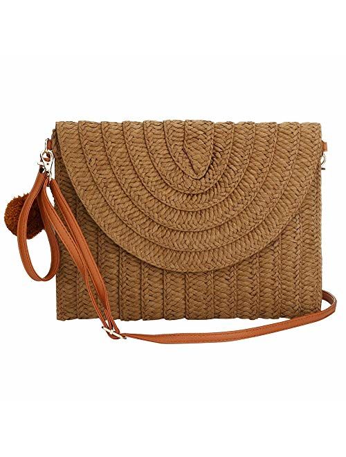 Straw Clutch,Straw Handbag Clutch for Women Summer Beach Straw Woven Envelope Purse Wallet