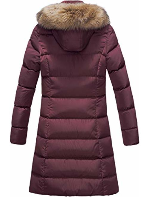 ELORA Women's Winter Puffer Mid Length Cargo Pocket Coat Fur Trim Removable Hood
