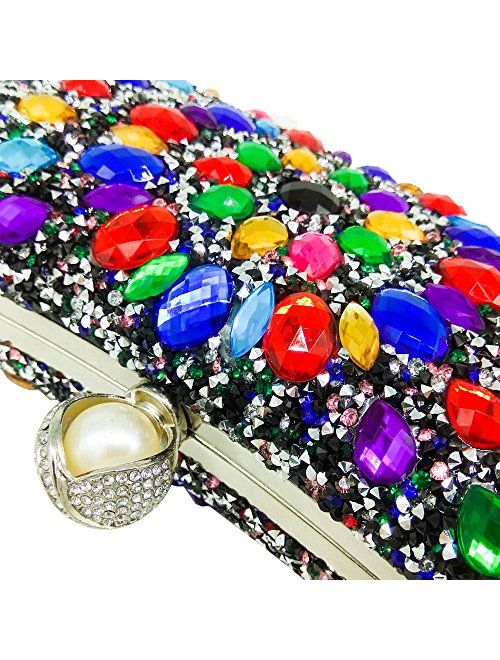 Boutique De FGG MultiColored Pearl Clasp Women Crystal Purse Evening Handbags Wedding Clutch Bag